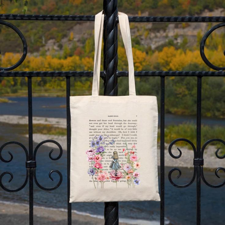 Wonderland Garden & Vintage Textbook Canvas Tote Bag Wonderland Garden & Vintage Textbook Canvas Tote Bag