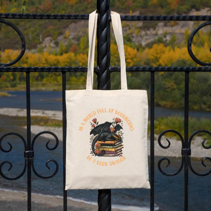 In A World Full Of Bookworms Be A Book Dragon Book Lover Canvas Tote Bag