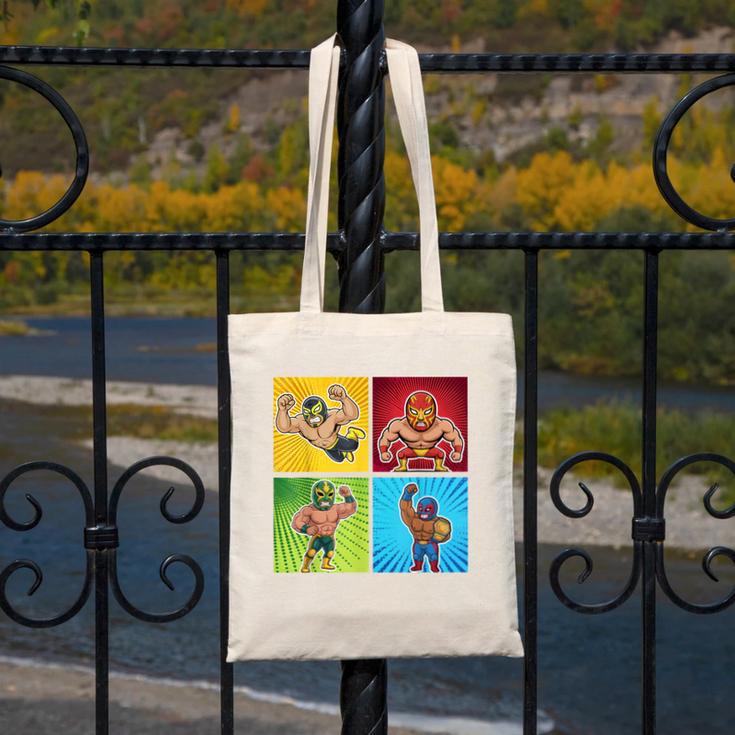 Wrestling Comic Book Wrestler Mexican Lucha Libre Mask Canvas Tote Bag