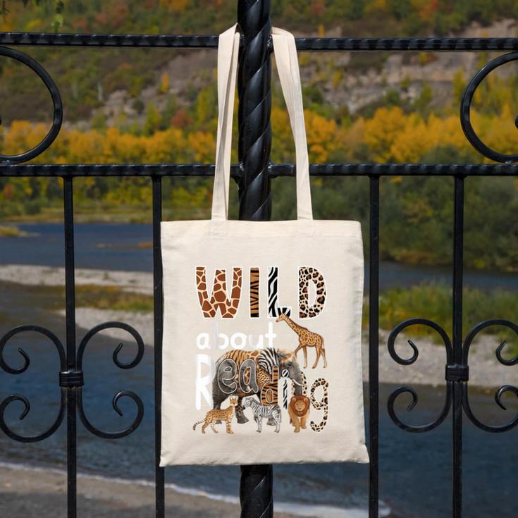 Zoo Animals Wild About Reading Books Reader Lover Librarian Canvas Tote Bag