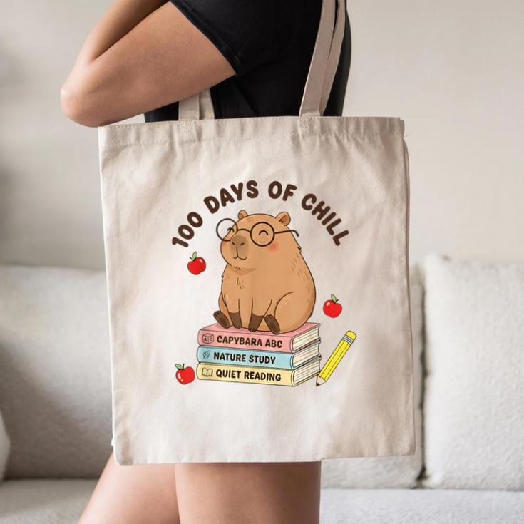 100 Days Of Chill Cute Capybara School Book Lover Canvas Tote Bag 100 Days Of Chill Cute Capybara School Book Lover Canvas Tote Bag
