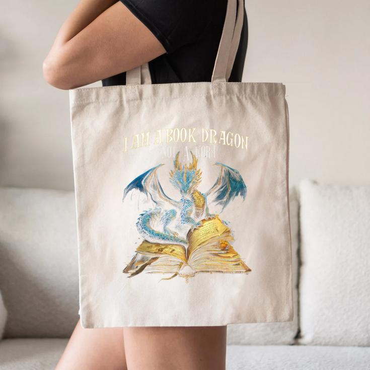 3 Bookish Quote I Am a Book Dragon Not a Worm Reading Book Canvas Tote Bag
