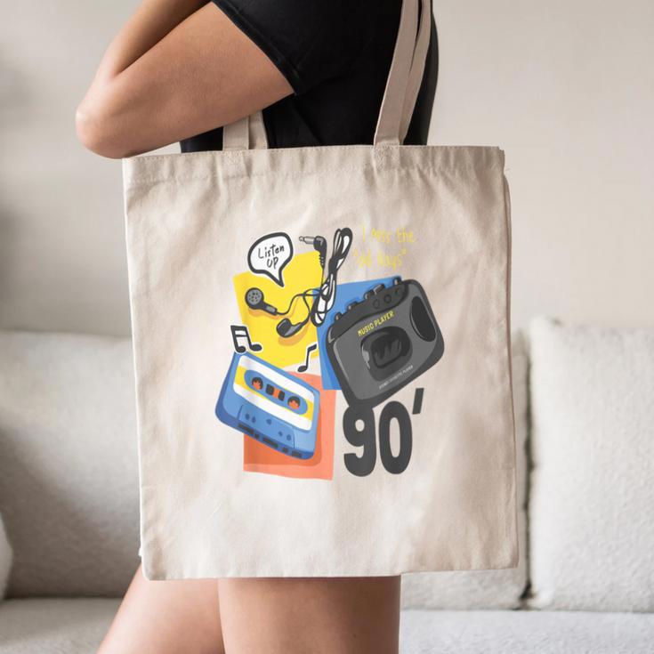 90s Retro Cassette And Walkman Nostalgia Graphic Tee Canvas Tote Bag