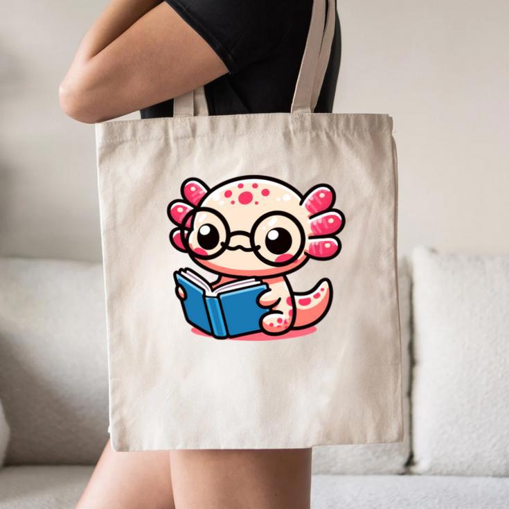 Adorable Book Lover Axolotl With Reading Glasses Cute Canvas Tote Bag