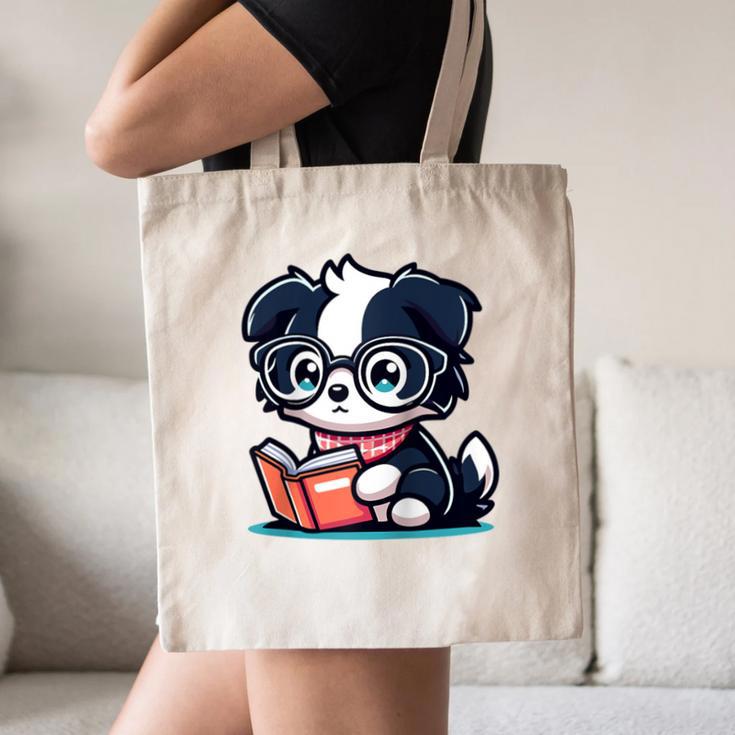 Adorable Book Lover Border Collie With Reading Glasses Cute Raglan Baseball Tee Canvas Tote Bag