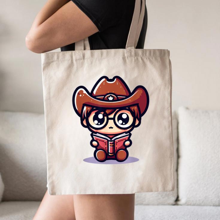 Adorable Book Lover Cowboy With Reading Glasses Cute Canvas Tote Bag