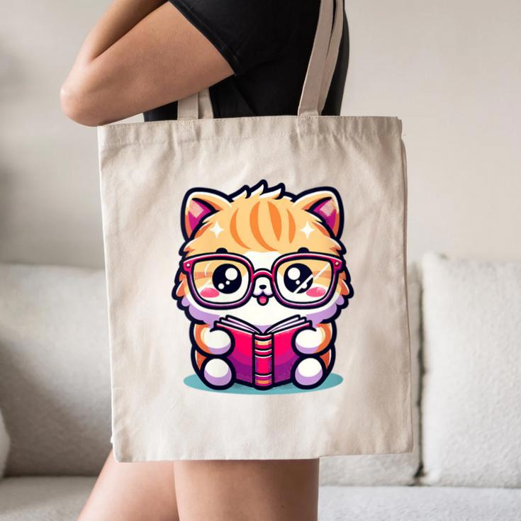 Adorable Book Lover Persian Cat With Reading Glasses Cute Canvas Tote Bag