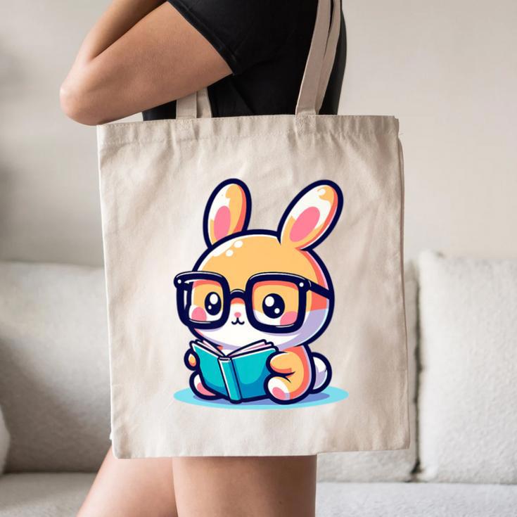 Adorable Book Lover Rabbit With Reading Glasses Cute Premium Canvas Tote Bag