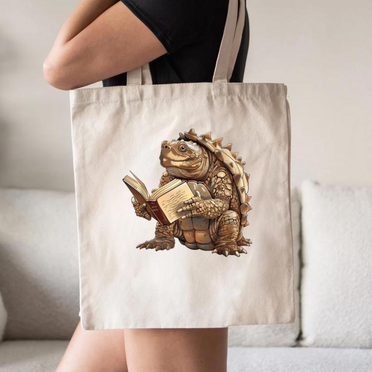 Alligator Snapping Turtle Reading A Book Canvas Tote Bag