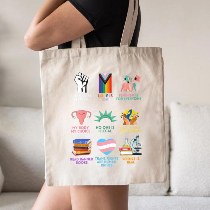 Ally Anti Trump Liberal BLM Love Is Love Banned Books Icons Canvas Tote Bag