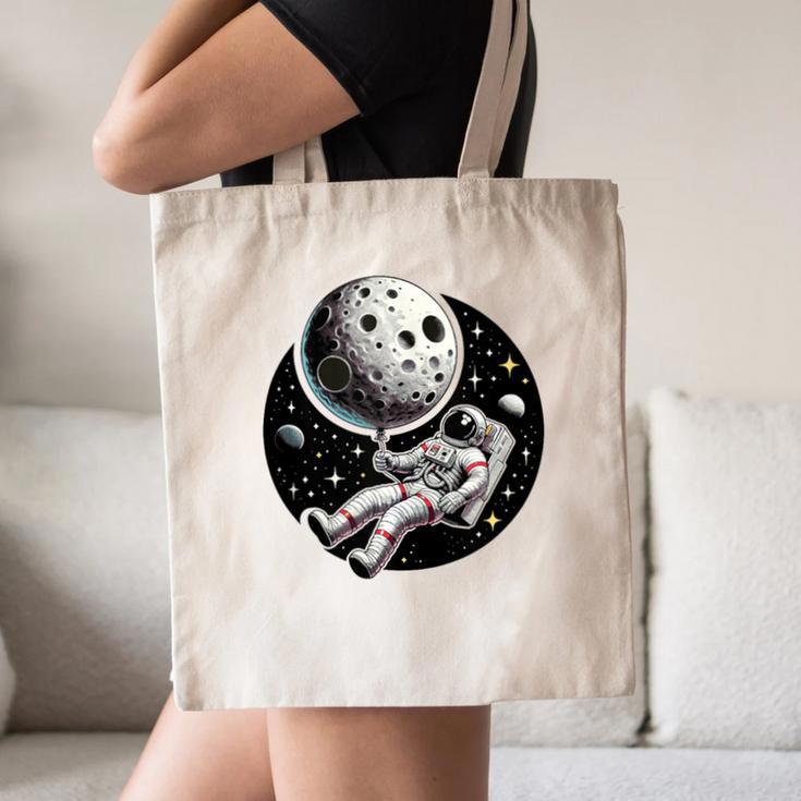 Astronaut Aesthetic Holding Moon Balloon Planets Introvert Canvas Tote Bag