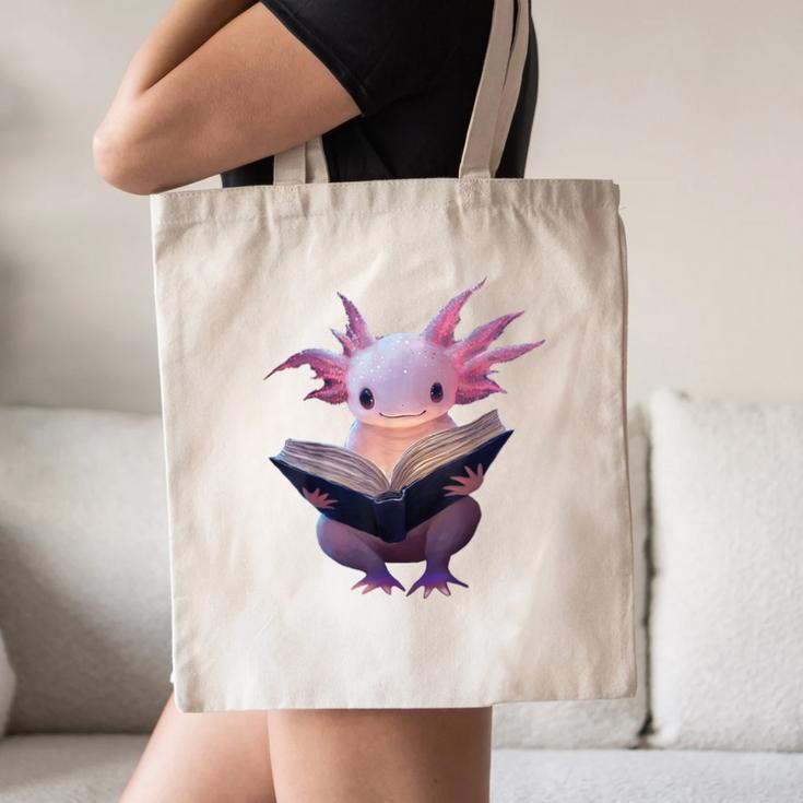 Axolotl Bookworm Reading Book Kawaii Graphic Canvas Tote Bag