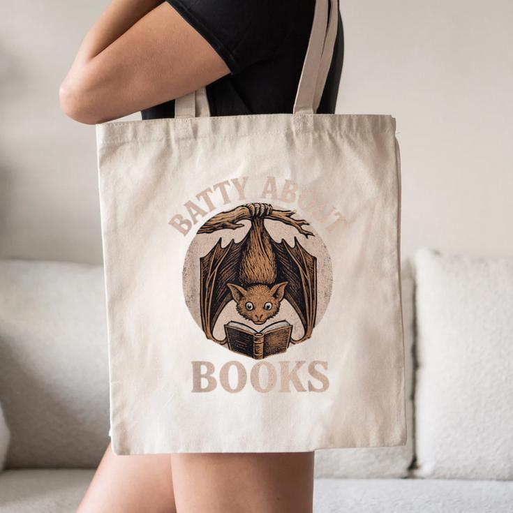 Batty About Books Reading Book Lover Men Women Distressed Canvas Tote Bag