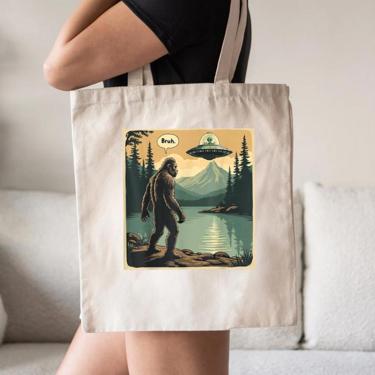 Bigfoot Sasquatch Alien Spaceship UFO Introvert Bruh Canvas Tote Bag Bigfoot Sasquatch Alien Spaceship UFO Introvert Bruh Canvas Tote Bag