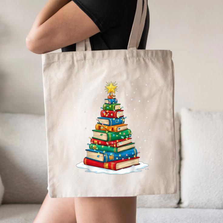Book Christmas Tree Xmas Lights Book Lover Teacher Librarian Canvas Tote Bag