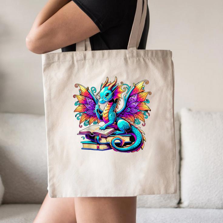 Book Dragon Reading Canvas Tote Bag