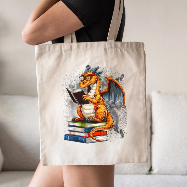 Book Dragon Reading Book Lover Canvas Tote Bag