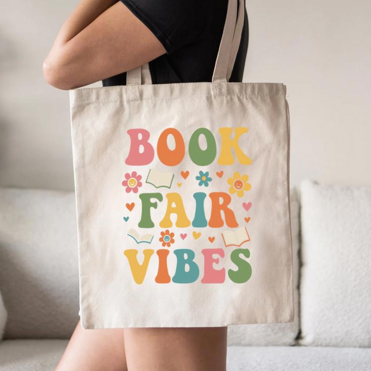Book Fair Vibes Groovy Retro School Reading Nostalgic Canvas Tote Bag