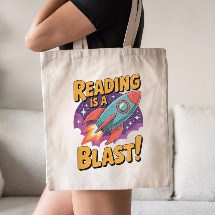 Book Lover Kids And Adults Reading Is a Blast Rocket Ship Canvas Tote Bag