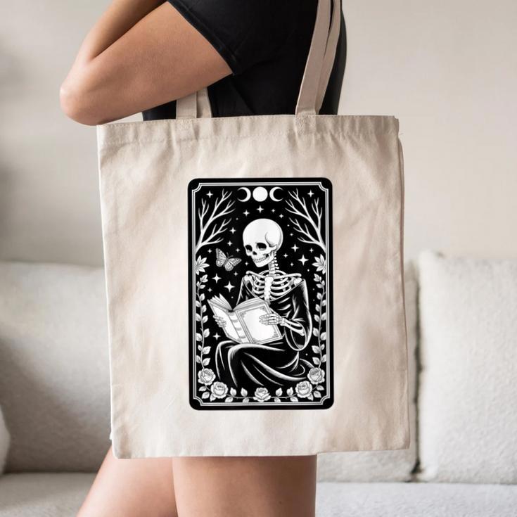 Book Lover The Reader Tarot Card Skeleton Reading Canvas Tote Bag