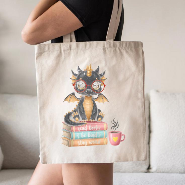 Book Lover Stay Weird Be Kind Read Books Baby Dragon Canvas Tote Bag