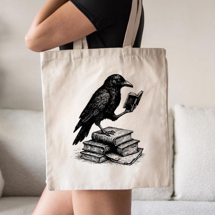 Book Raven Vintage Dark Academia Literature Reading Canvas Tote Bag Book Raven Vintage Dark Academia Literature Reading Canvas Tote Bag