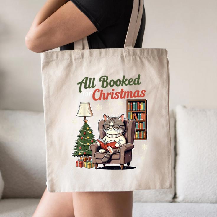 All Booked For Christmas Cute Bookish Cat Lover Canvas Tote Bag All Booked For Christmas Cute Bookish Cat Lover Canvas Tote Bag