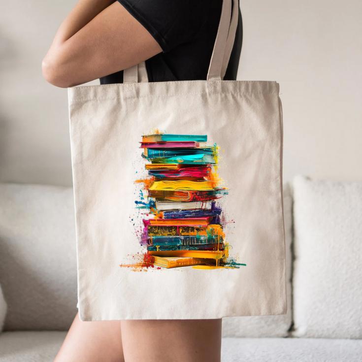 Books Painting Colorful Art Abstract Graphic Books Canvas Tote Bag