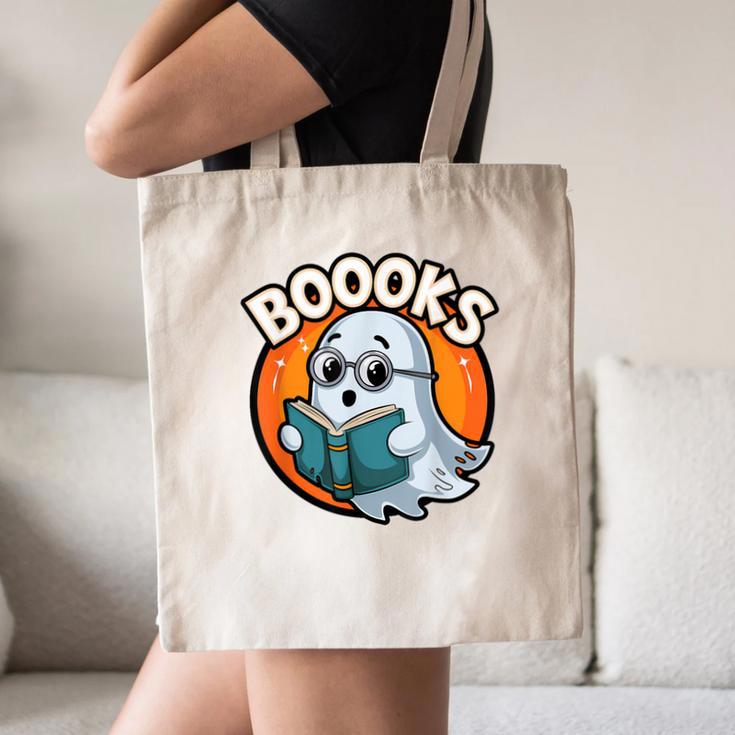 BOOOKS Cute Ghost Reading Books Halloween Canvas Tote Bag