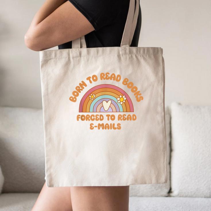 Born To Read Books Forced To Emails Vintage Retro Rainbow Canvas Tote Bag