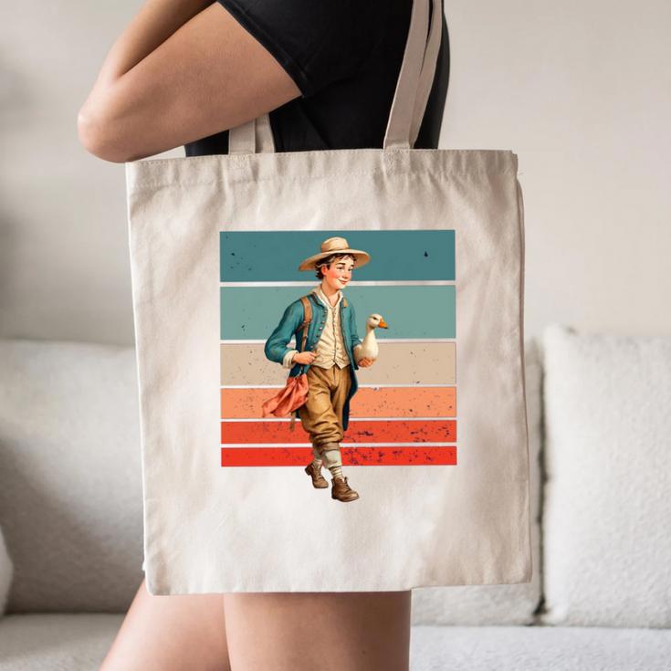 Boy Goose Vintage Rural Pastoral Charm Nostalgia Simple Life Canvas Tote Bag