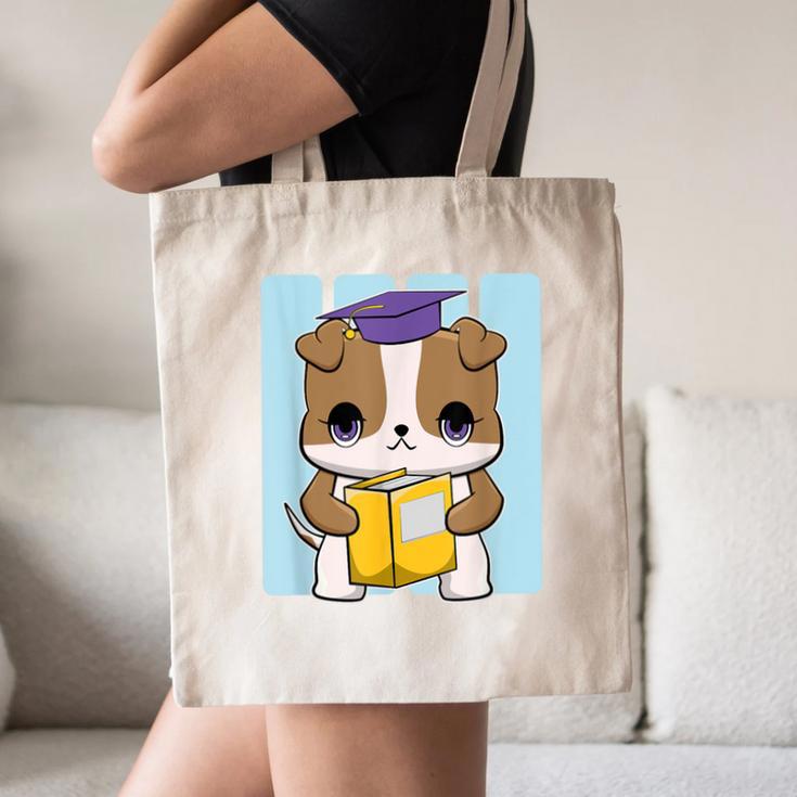Bulldog Anime Pup Graduation Canvas Tote Bag