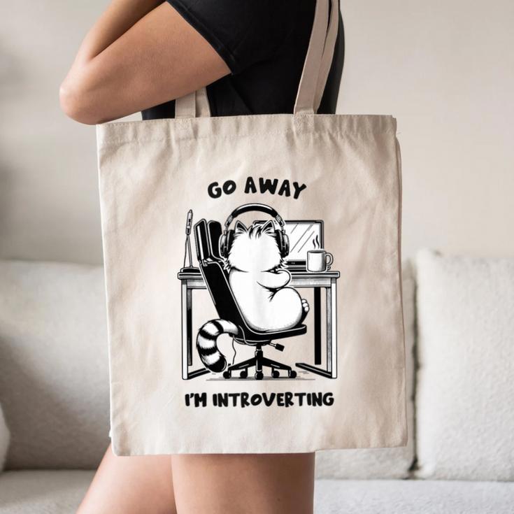 Cat With Coffee On Computer Go Away I'm Introverting Canvas Tote Bag Cat With Coffee On Computer Go Away I'm Introverting Canvas Tote Bag