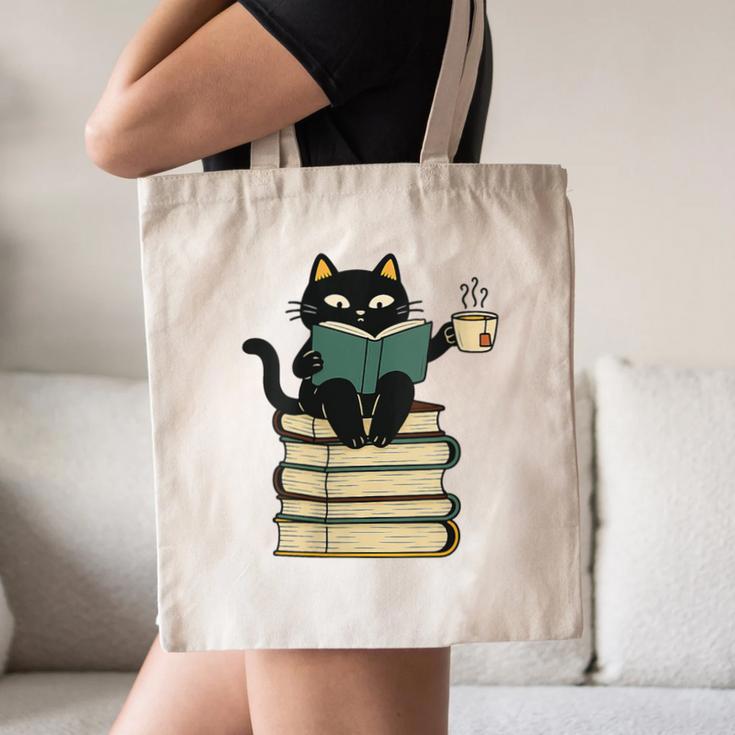 Cat Reading Book Canvas Tote Bag