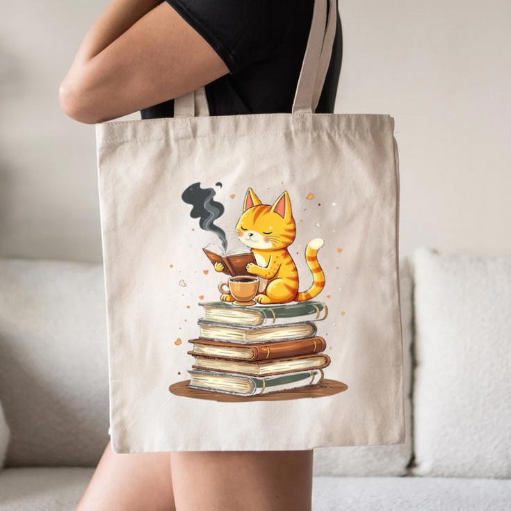 Cat Reading Books Canvas Tote Bag Cat Reading Books Canvas Tote Bag