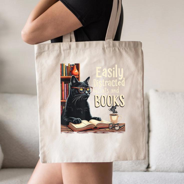 Cats And Books Book & Cat Lover Easily Distracted By Canvas Tote Bag Cats And Books Book & Cat Lover Easily Distracted By Canvas Tote Bag
