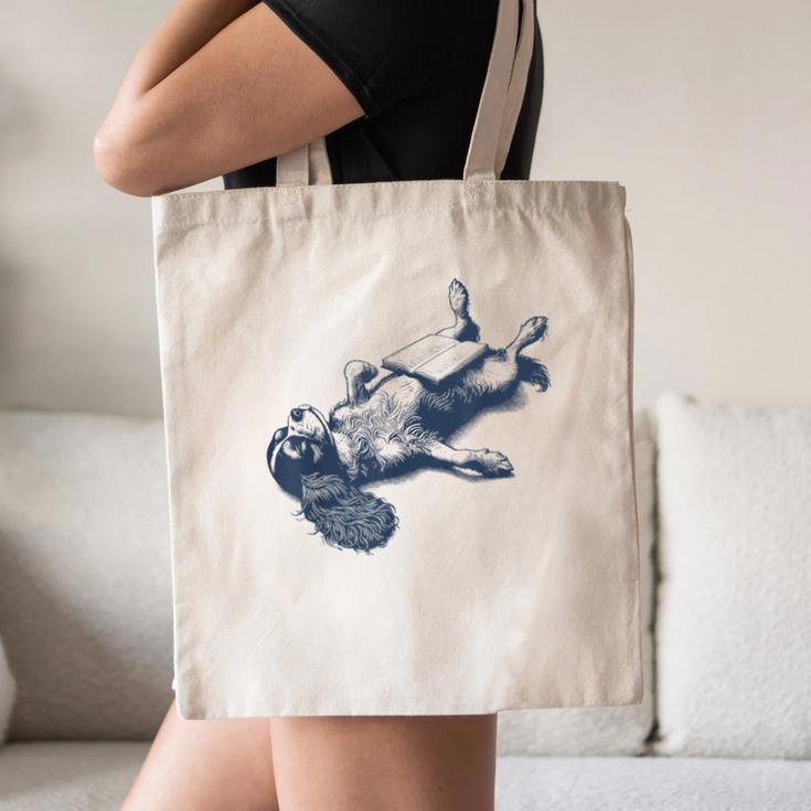 Cavalier King Charles Spaniel Book Nap Vintage Dog Mom Dad Canvas Tote Bag