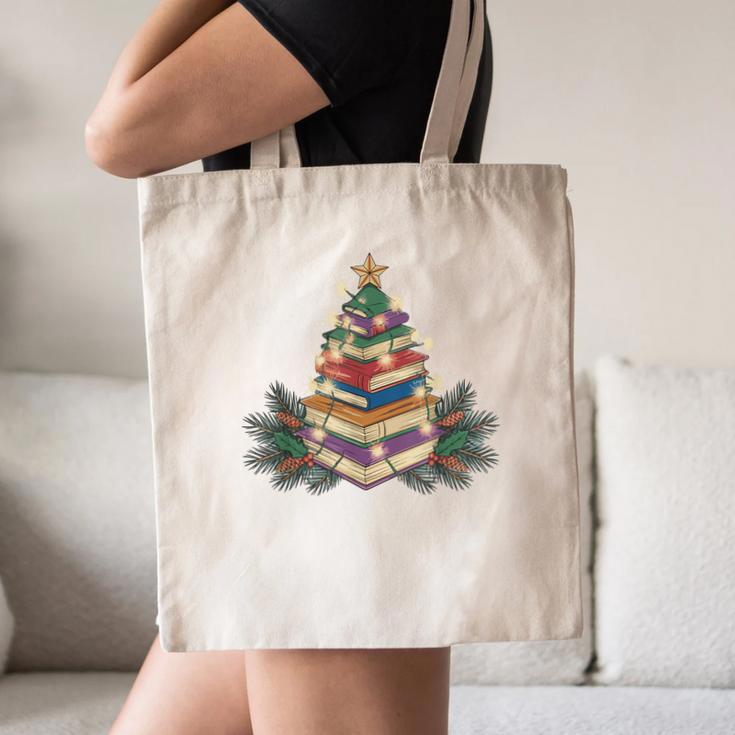Christmas Book Reading Reader Xmas Bibliophile -Adult Christmas Tree Book Modern Canvas Tote Bag