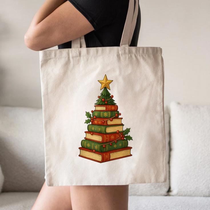 Christmas Book Tree Bookshelf Holiday For Readers Librarians Canvas Tote Bag