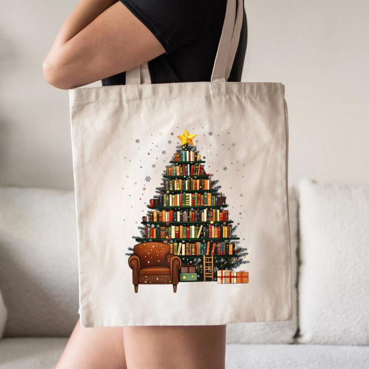 Christmas Tree Bookshelf Book Lover Library Canvas Tote Bag