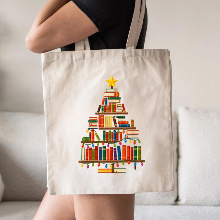 Christmas Tree Bookshelf Book Lover Library Men Women Kids Canvas Tote Bag