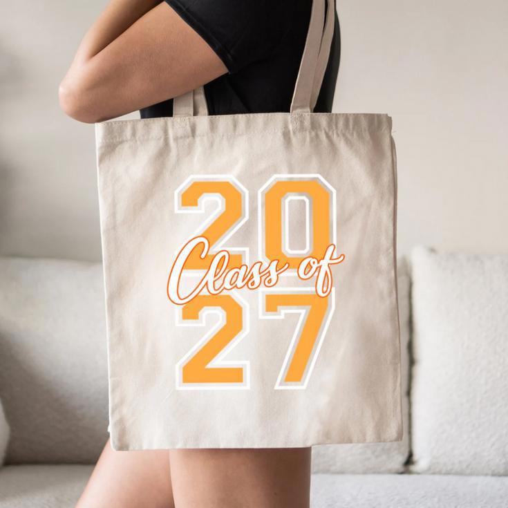 Class Of 2027 Graduation Varsity Orange On The Back Premium Tri-Blend Canvas Tote Bag