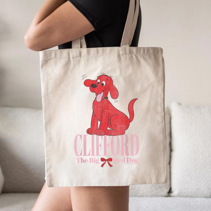 Clifford The Big Red Dog Pink Text With Bow Illustrated Book Canvas Tote Bag