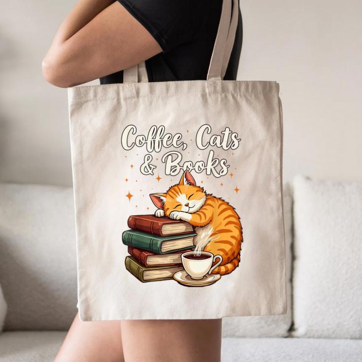 Coffee Cats & Books Lover For Women & Girls Coffee Canvas Tote Bag