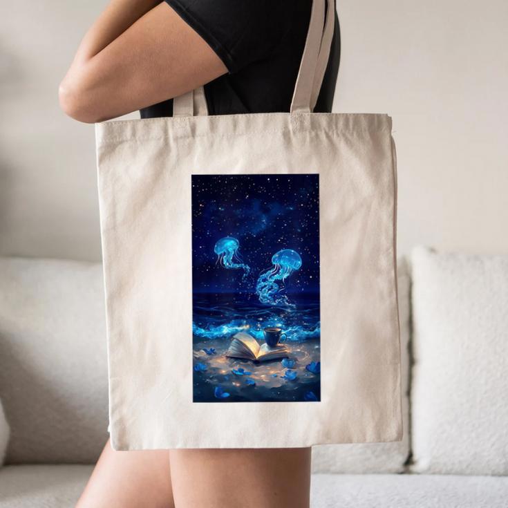 Cosmic Botanical Book Lover Reading Canvas Tote Bag