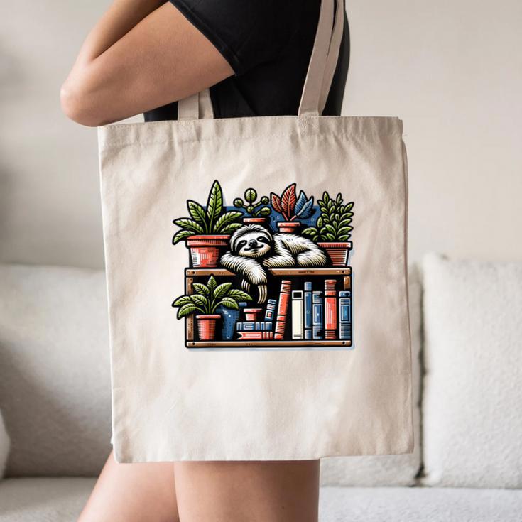 Cosy Sloth In Bookshelf With Plants Canvas Tote Bag Cosy Sloth In Bookshelf With Plants Canvas Tote Bag