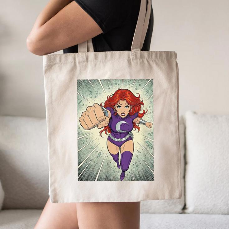 The Crimson Crescent 90s Retro Comic Book Superheroine Art Canvas Tote Bag