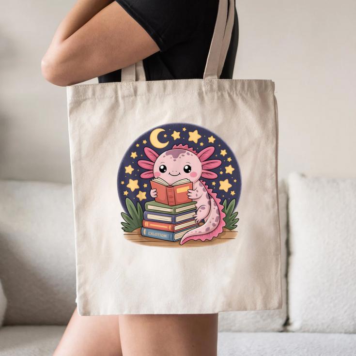 Cute Axolotl Reading Books Cozy Night Aesthetic Canvas Tote Bag Cute Axolotl Reading Books Cozy Night Aesthetic Canvas Tote Bag