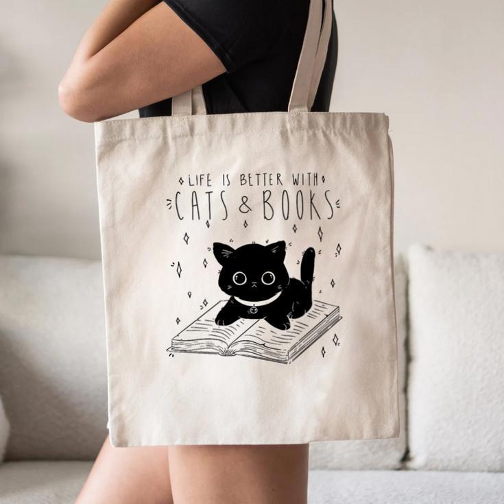 Cute Cats And Books Aesthetic Feline Reader Graphic Premium Tri-Blend Canvas Tote Bag