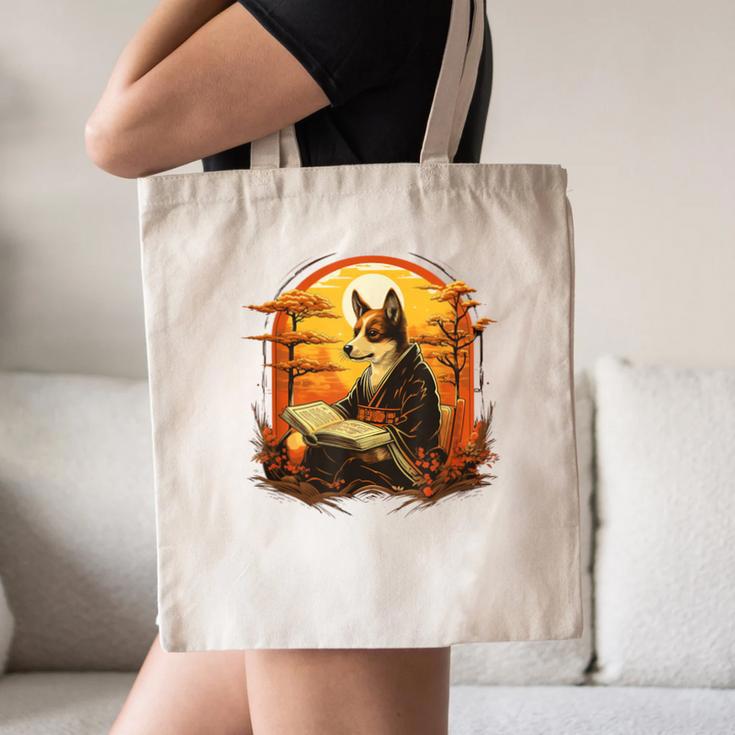 Cute Corgi Dog In Japanese Kimono With Book Men Women Girls Kids Canvas Tote Bag Cute Corgi Dog In Japanese Kimono With Book Men Women Girls Kids Canvas Tote Bag